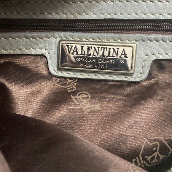 Valentina Teal Leather Bucket Shoulder Bag Double Zipper Made In Italy - Picture 8 of 12